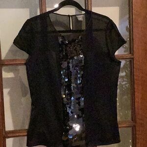 NWOT DRESSY BLOUSE. Sheer up top. Side zipper.